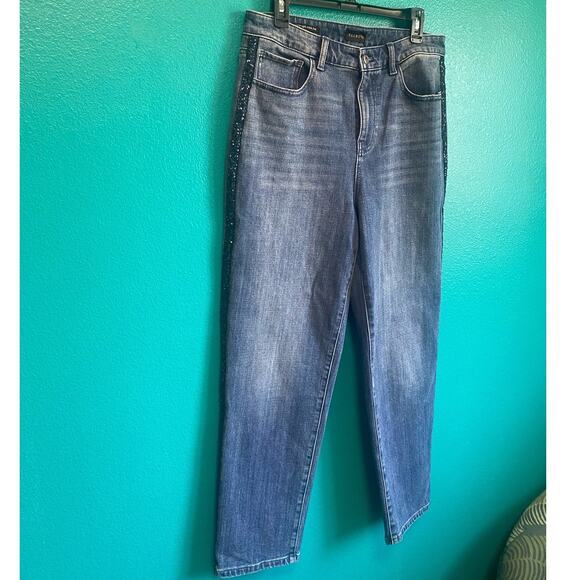 Talbots Black Sequin Stripe High Waist Straight Ankle Jean Women's 10 - Picture 9 of 11